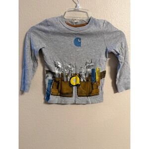 Carhartt Kids Gray Long Sleeve Tool Belt Graphic T-Shirt 2T Heathered Cotton